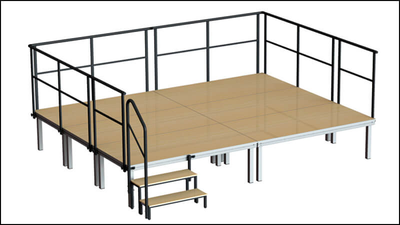 Komplettbühne aus VGM Bühnenpodesten mit Geländer und Aufgangstreppe